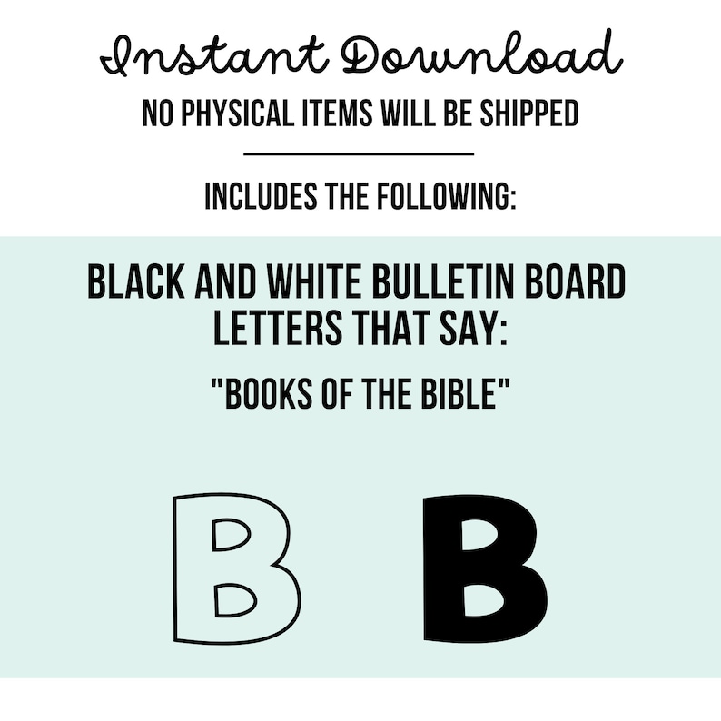 May include: Black and white bulletin board letters that spell out "BOOKS OF THE BIBLE".