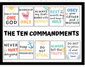 Christian Bulletin Board Kit - Ten Commandments - God&#39;s Rules - Christian Classroom Decor - Sunday School - 10 Commandments Wall Art