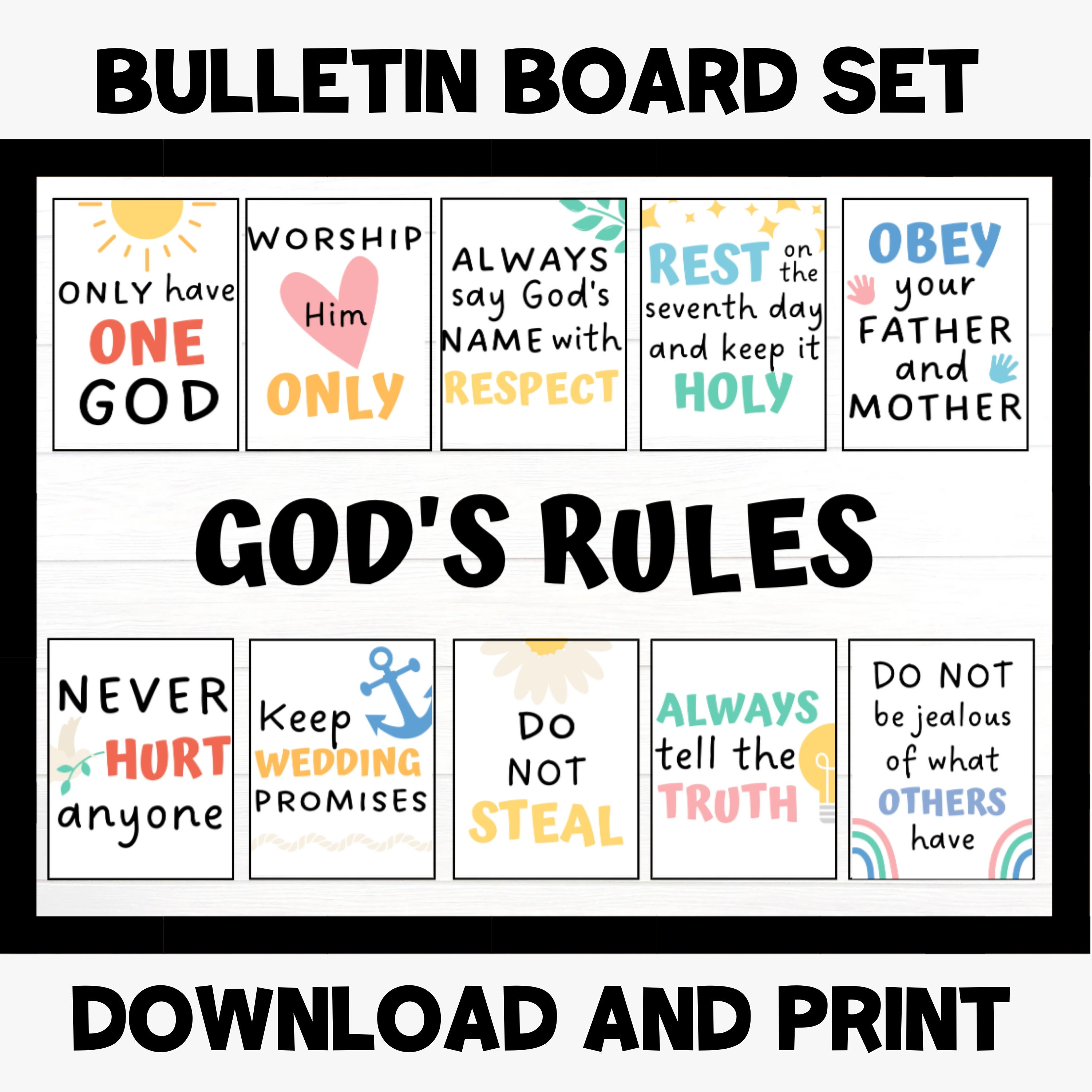 Christian bulletin board kit god s rules ten etsy