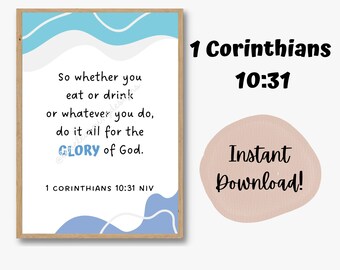 Bible Verse Wall Art for Kids, 1 Corinthians 10:31, Scripture Printable Art, Christian Classroom Decor, Homeschool Decor, Church Classroom