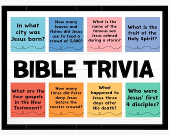 Bible Trivia Christian Bulletin Board, Sunday school, Classroom Decor, Bible Verse, Religious Bulletin Board Ideas