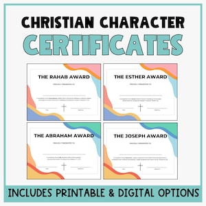 Christian Character End of Year Awards - Class Certificates - Christian Classroom Awards - Award Certificates (Set of 24)