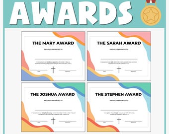 Christian Character Award Certificates, Kids Ministry Awards, Christian End of Year Awards, Sunday School Certificate, VBS Awards, Bible