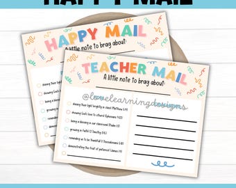 Christian Teacher Happy Mail Postcards - Teacher Mail Note - Note from the Teacher - Happy Mail from Teacher Printable