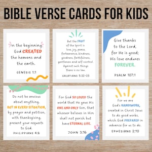 Cartes bibliques pour enfants - Cartes mémoire de versets bibliques pour enfants - Notes bibliques - Cartes mémoire de versets bibliques pour enfants - Salle de classe chrétienne