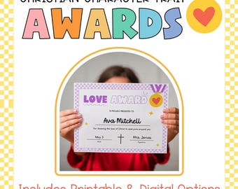 Christian Character Trait Award Certificates, Kids Ministry Awards, Bible End of Year Awards, Sunday School Certificate, VBS Awards