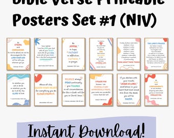 Lot de 12 affiches d'art mural versets bibliques pour chambre d'enfant, école à la maison ou classe chrétienne - Version NIV