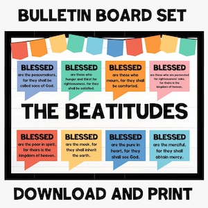 Christian Bulletin Board Set - The Beatitudes Bible Verse Bulletin Board - Christian Classroom Decor - Sunday School Bulletin Board