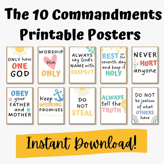 The 10 Commandments Posters God's Rules Christian Etsy UK