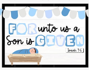 Kit de tableau d'affichage de Noël - Un fils nous est donné - Ésaïe 9:6 - Kit de décoration de Noël pour salle de classe chrétienne