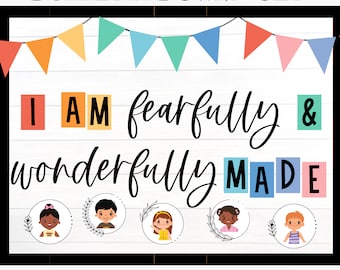 I Am Fearfully and Wonderfully Made Bulletin Board, Christian Classroom Decor, Bible Bulletin Board for Kids, Sunday School Display