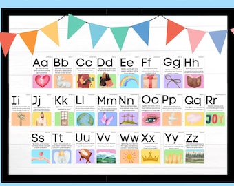 Bible Verse Alphabet Posters Printable - Alphabet Poster Kids Room - Christian Classroom Bulletin Board - Christian Alphabet Posters