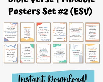 Lot de 12 affiches d'art mural versets bibliques pour chambre d'enfant, école à la maison ou classe chrétienne - Version ESV #2