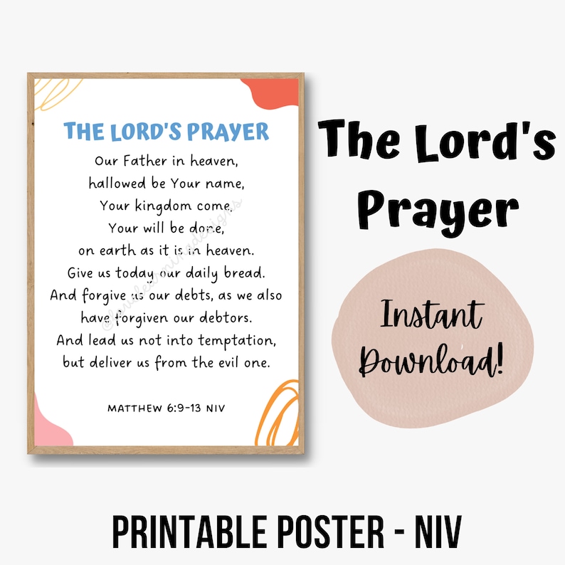 The Lord’s Prayer for Kids Wall Art Printable Sign - Church Sunday ...