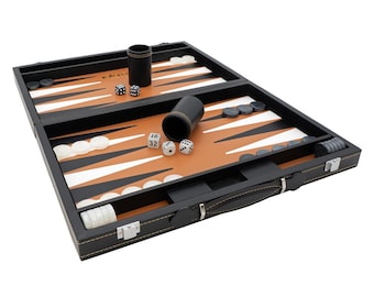 Italfama Folding Leatherette Backgammon Set in Black and Beige