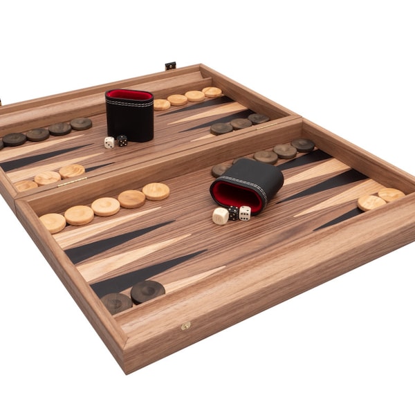 Wooden Backgammon Set: Tournament Walnut & Maple Wooden Premium Edition, Handcrafted, With Wooden Stones And Leatherette Cups