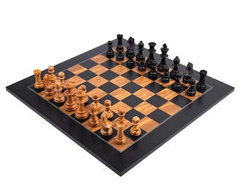Rechapados Ferrer Black &amp; Olive Deluxe Staunton Chess Set with Case