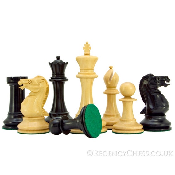 The Old English Elite Staunton Chess Pieces in Ebony 4 Inches