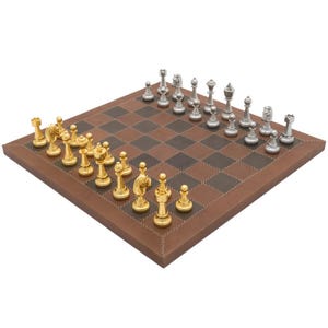 The Messina Gold and Silver Italian Leather Luxury Chess Set