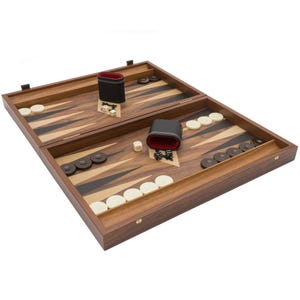 The Manopoulos Walnut Black and Oak Club Large Backgammon Set with Vinyl Deluxe Cups