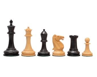 1853 Paulsen Reproduction Ebony Chess Pieces - 3.5 Inch