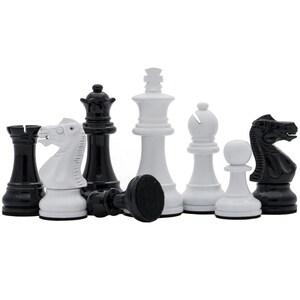 Italian Black &amp; White Lacquered Staunton Chess Pieces by Italfama - 3 Inch