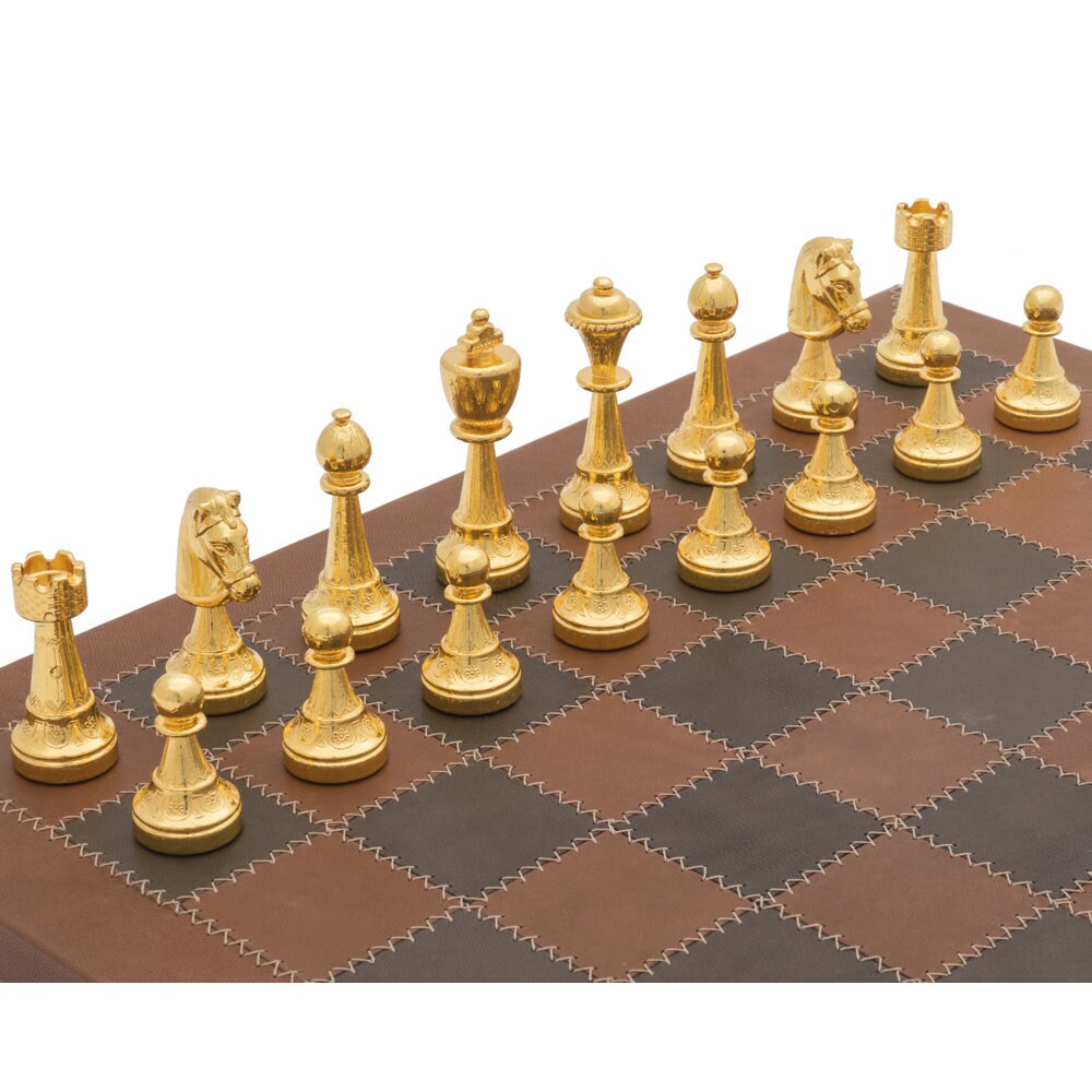 The Messina Gold and Silver Italian Leather Luxury Chess Set 