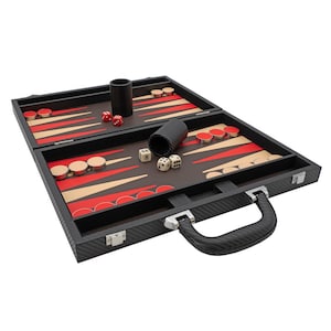 Italfama Folding Leatherette Backgammon Set in Black and Red