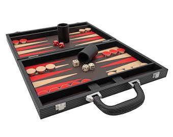 Italfama Folding Leatherette Backgammon Set in Black and Red