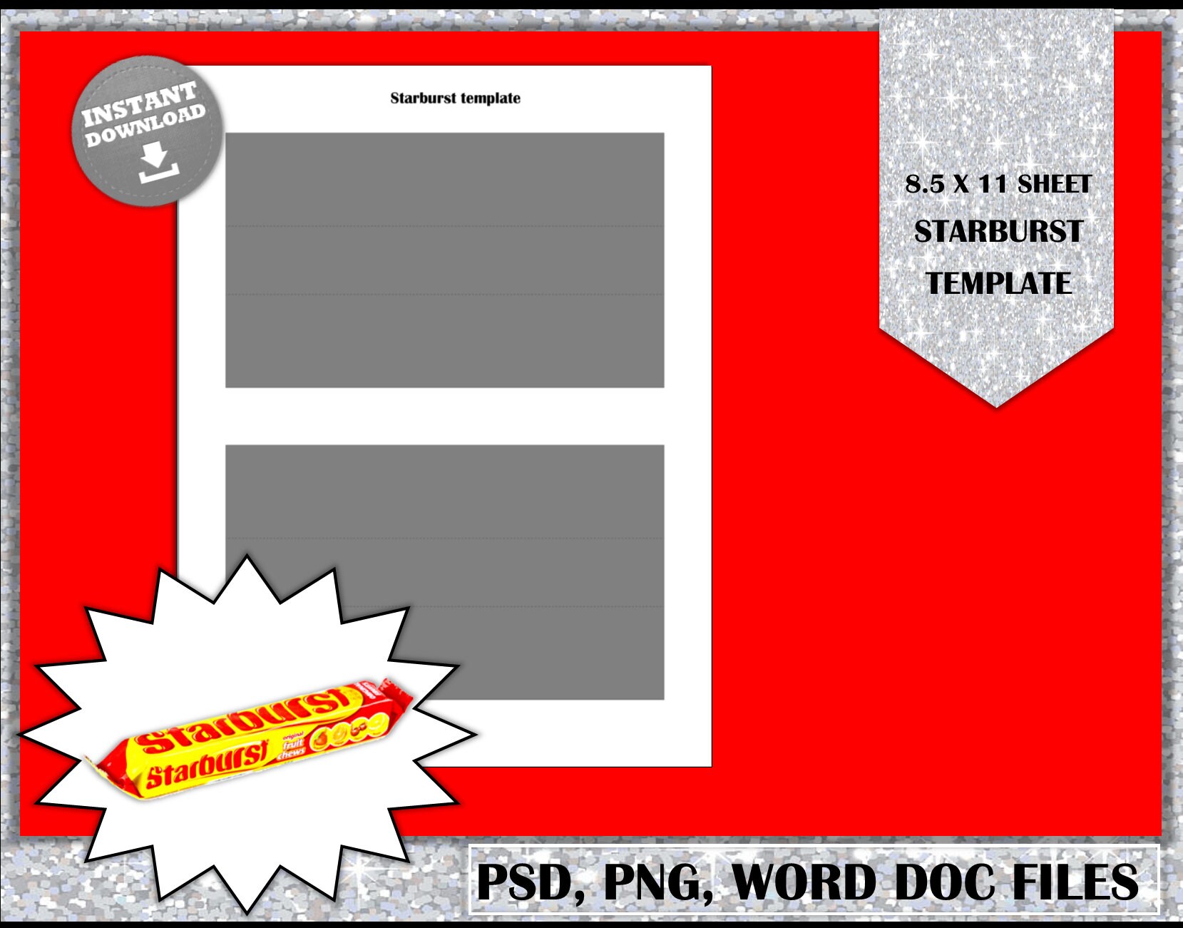 Instant Download Starburst Template Party Favors Treats Etsy