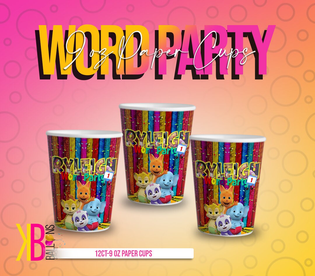 Custom Word Party Theme Paper Cups (12 Cups)- Party Favors- Treats ...