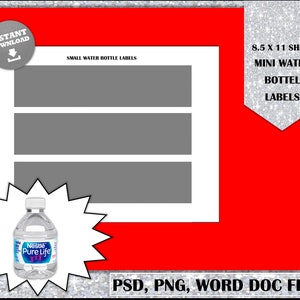 Instant Download Mini Water Bottle Template - Party Favors- Treats- Kids parties