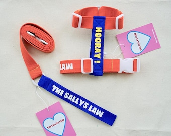Harness & Leash Set by THESALLY’SLAW With "HOORAY!" Lettering  [Blue/Orange]
