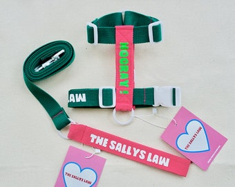 Harness & Leash Set by THESALLY’SLAW With "HOORAY!" Lettering  [Pink/Green]