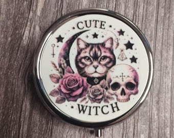 Lata de pastillas de bruja, linda caja de pastillas de bruja,