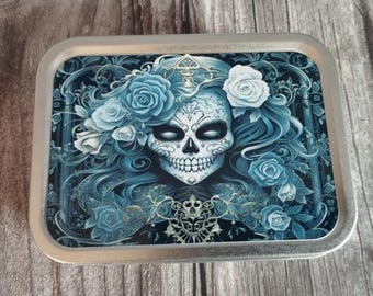 Skull Tobacco Tin: Sassy Souls Collection, Silver or Gold, 2oz