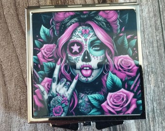 Compact Mirror, Skull Mirror, Gothic Make up Mirror, Day of the Dead Mirror, Pocket Mirror