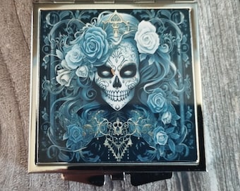 Compact Mirror, Skull Mirror, Gothic Make up Mirror, Day of the Dead Mirror