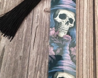 Gothic Skulls Metal Bookmark with Black Tassel