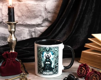 Gothic Ceramic Coffee Cup, High Priestess Mug, Tarot Mug