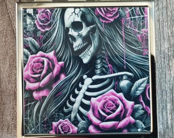 Compact Mirror, Skull Mirror, Gothic Make up Mirror, Day of the Dead Mirror, Pocket Mirror