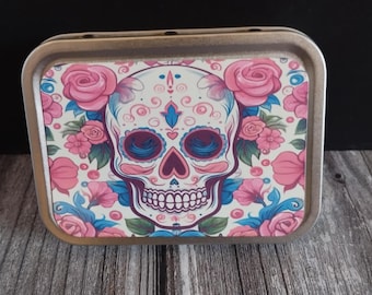skull tobacco tin Skull Tobacco Tin: Sassy Souls Collection, Gold or Silver, 2oz
