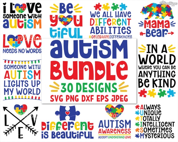 Download Autism Svg Bundle Autism Awareness Svg Autism Mom Svg Be Kind Puzzle Piece Heart Quotes Love Kindness Cricut Cut Files Dxf Png