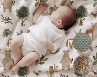 Couverture pour bébé, minky doublée en fourrure synthétique, woodland, animaux de la forêt