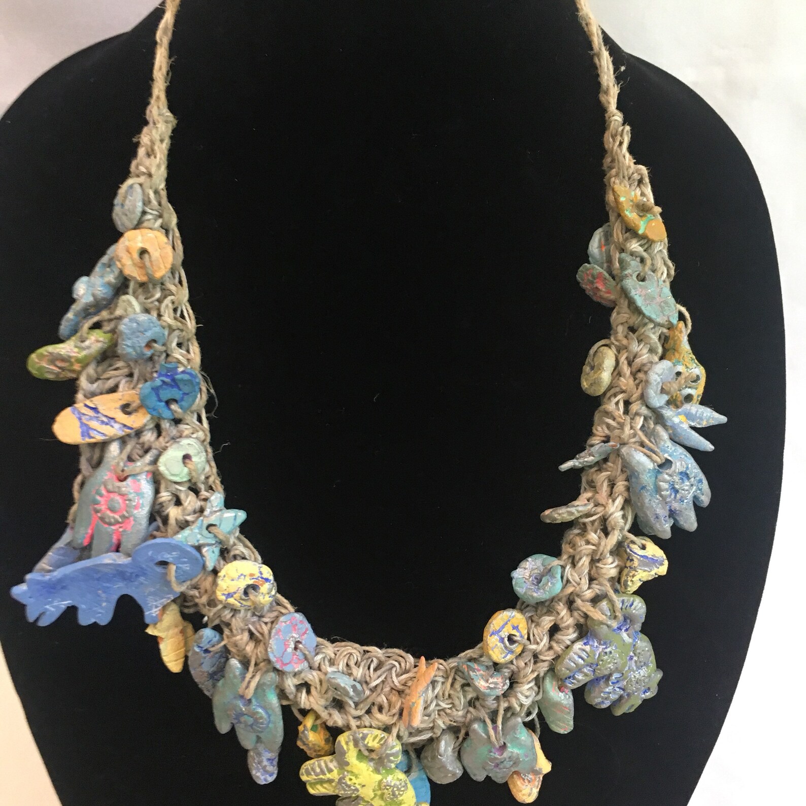 Vintage clay beaded funky artistic handmade croatian necklace Etsy