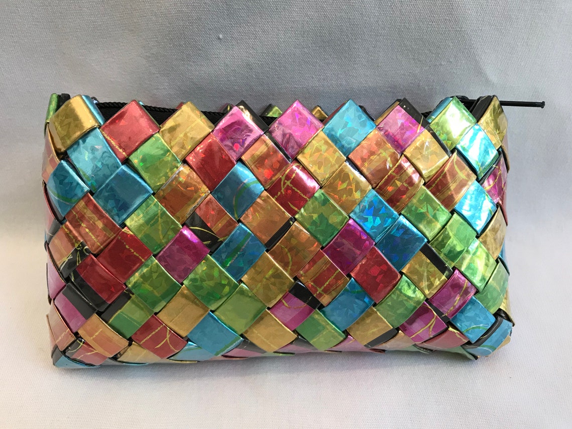 Vintage Recycled woven wallet multicolored metallic made from Etsy
