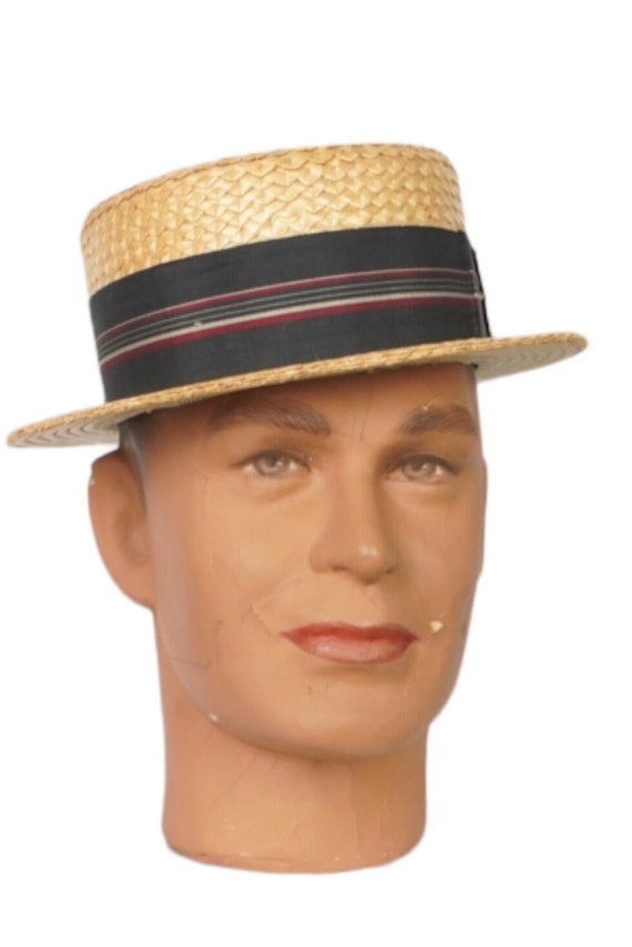 30s 40s XL Straw Boater Hat - Vintage Cavanagh Str