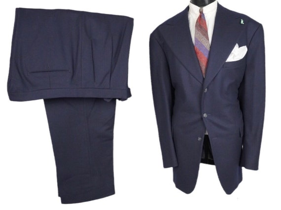 XL 30s 40s Navy SB Peak Lapel Suit - Vintage Wool Suit - Gem