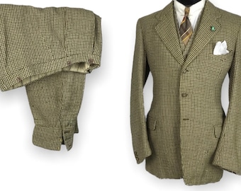Große 30er Jahre SB Hahnentritt Grün & Creme 3 teilige Unterhose - Vintage 40s Plus Fours