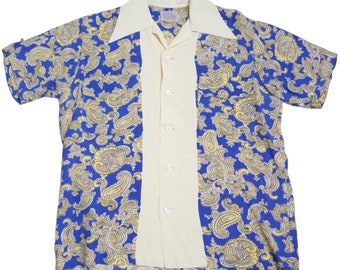 Vintage 1950s Rayon Hawaiian Shirt 50s Aloha Brand Palm Tree Print 